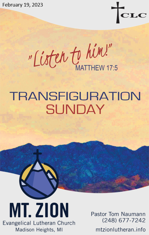 Transfiguration Sunday – February 19, 2023